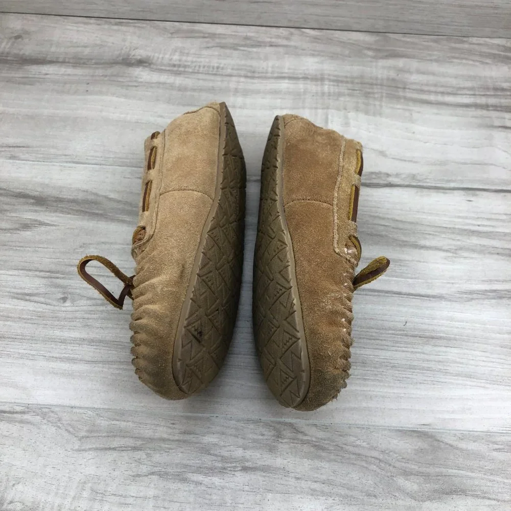 Minnetonka Slippers Kids 2 Brown Suede Slip On House Shoes - Picture 5 of 11